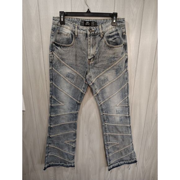Rebel Vengeance Stacked Fit Denim Jeans Size 30 Frayed Rock Punk Alternative - Picture 1 of 11